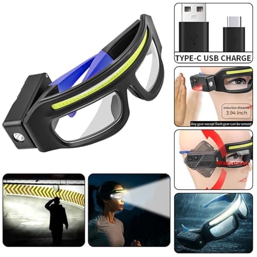 NIRIAHO Adjustable Headlamp Glasses with Motion Sensor Rechargeable Headlight Safety Glasses for Camping Hiking Fishing Cycling Blue - Thumbnail 6
