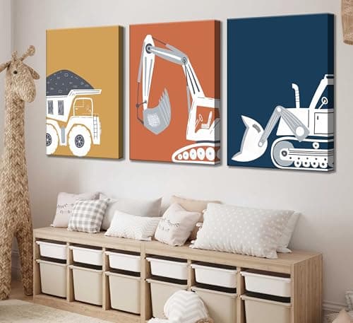 3 Pcs Construction Truck Nursery Canvas Wall Art Excavator Dump Truck Tractor Painting Picture Wall Decor Poster Print Artwork Kids Room Boys Room Baby Room Home Decoration - Thumbnail 3