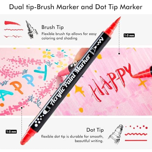 Shuttle Art 36 Colors Dual Tip Acrylic Paint Markers, Brush Tip and Dot Tip Acrylic Paint Pens for Rock Painting, Ceramic, Wood, Canvas, Plastic, Glass, Stone, Calligraphy, Card Making, DIY Crafts - Thumbnail 3