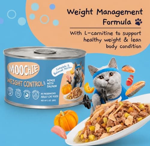 MOOCHIE Weight Control Grain Free Wet Cat Food — Salmon, Chicken, Lamb & Beef Liver - No Artificial Flavors or Preservatives - 12 × 3 oz cans - Thumbnail 2