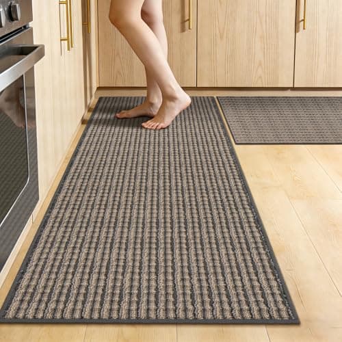 U'Artlines Kitchen Rugs and Mats Set of 2, Non Skid Washable Multicolored Farmhouse Kitchen Mats for Floor, Absorbent and Stain Resistant Floor Mat for Laundry, Sink Decor 20x32+20x59(Brown) - Image 1