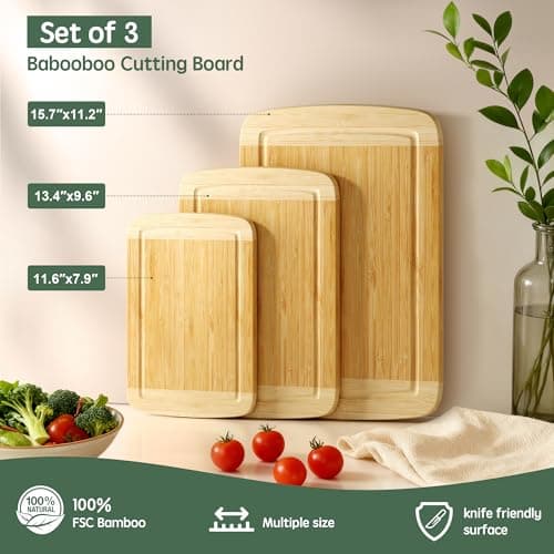 GuanQiao Cutting Boards for Kitchen (3-Piece)-Large Bamboo Cutting Board Non Toxic for Chopping Meat, Vegetables & Fruit, Over the Sink Use - Thumbnail 3