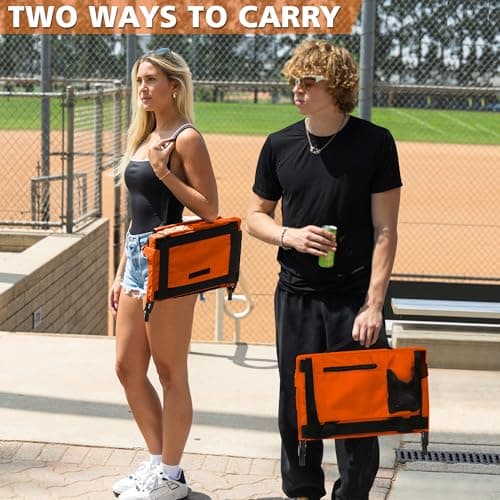 Besunbar Stadium Seats for Bleachers 2 Pack w/Back Support Bleacher Seat Soft Cushion Light Weight Includes Shoulder Strap & Cup Holder, Front & Back Zipper Pocket, Suitable for Sports Events,Orange - Thumbnail 5