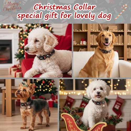 Astdogio Christmas Dog Collar with Santa & Snowman, Adjustable Cotton Collars for Medium Dogs, Medium Dog Collar Black Festive Collar for Dogs, Dog Christmas Collar Perfect for Photos - Thumbnail 2