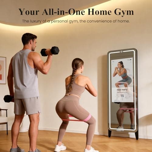 LumaVue Smart Fitness Mirror 32" Touchscreen Android Open System Workout Monitor with 63" Full Length HD Mirror, RGB LED Lights, Wall Mount & Free Standing, Ideal for Home Gym Yoga Exercise - Thumbnail 4