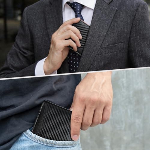 Chelmon Slim Wallet for Men ID Window with RFID Blocking Front Pocket Minimalist Bifold Bussiness Card Holder Gift for Men, Carbon Black & Orange - Thumbnail 6