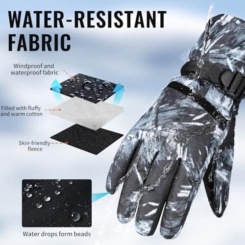 apaepr Ski Gloves, Waterproof and Breathable Snow Gloves for Cold Weather, Men & Women Boys and Girls (Camouflag Balck, Large) - Thumbnail 2