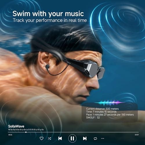 SollaWave AI Music Smart Goggles Swimming Headphones, Real-Time Voice Feedback + 4GB MP3 Player, 9-Axis Motion Tracking Swimming Earbuds, IP68 Waterproof Headphones for Swimming with App & AI Analysis - Thumbnail 4