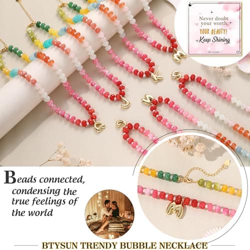 Btysun Bubble Necklace with Initial V, Bubble Necklace Letter Beaded Necklaces for Women Teen Gifts Trendy Stuff Colorful Gemstone Choker Gifts for Girlfriend Birthday Christmas Jewelry - Thumbnail 3