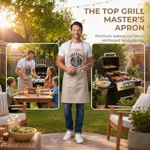 Shescrzionu Funny BBQ Aprons for Men with Skull,Large Mens Kitchen Work Apron for Cooking Grilling,Waterproof Apron with Dual Pockets Adjustable Fit,Great Dad Apron for Man Chef Creative Gifts-A03 - Thumbnail 4