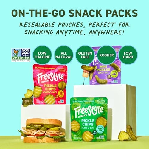 Freestyle Snacks Pickle Variety Snack Packs - 3 Flavors of All Natural, Fresh-Packed Deli-Style Pickles - Non-GMO, Kosher, Gluten-Free, Low Calorie Snacks - 3.5 Ounce (6 Pack) - Thumbnail 5