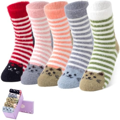 SISOSOCK 5 Pairs Fuzzy Soft Cozy Comfortable Socks for Women, Casual Sleep Comfy Socks, Perfect Warm Winter Gifts for Women - Image 1