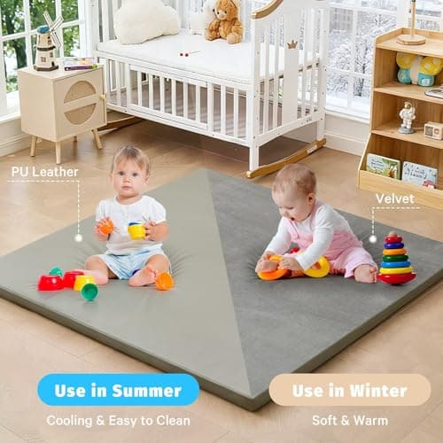 ILPEOD Waterproof Baby Play Mat for Floor Memory Foam 50 * 50 Cushion Playpen Playmat Tummy Time Crawling Mat Nursery Rug Thick Pad Create Soft & Safe Area for Infants,Toddler,Kids,Grey - Thumbnail 4
