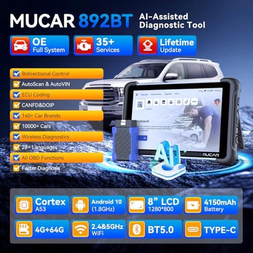 MUCAR 892BT AI-Assisted Bidirectional Scan Tool, Full System OBD2 Scanner, Bi-Directional OBD2 Scanner Diagnostic Tool,ECU Coding, 35 Services, FCA Autoauth, CANFD and DOIP, Free Lifetime Upgrade - Thumbnail 2