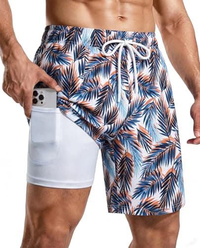 CoozySphere Mens 7 Inch Swim Trunks with Compression Liner Quick Dry Swimming Shorts Zipper Pockets Swimsuits S - Image 1