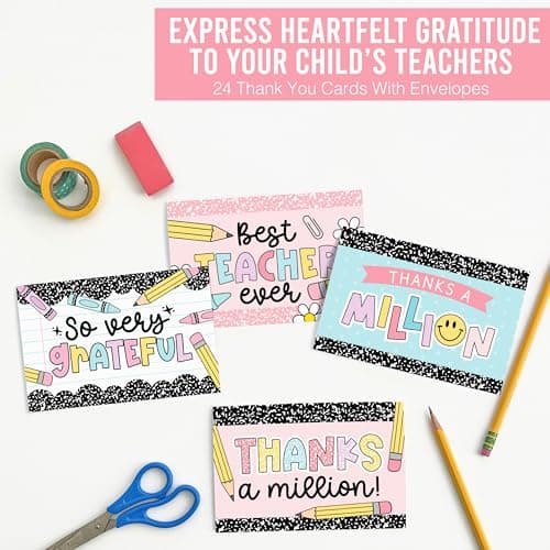 Hadley Designs 24 Teacher Thank You Cards with Envelopes - 6 x 4 Teacher Appreciation Cards Bulk, End of School Year, Graduation 2026, Teachers Appreciation Week, Thank You Teachers Card from Student - Thumbnail 5