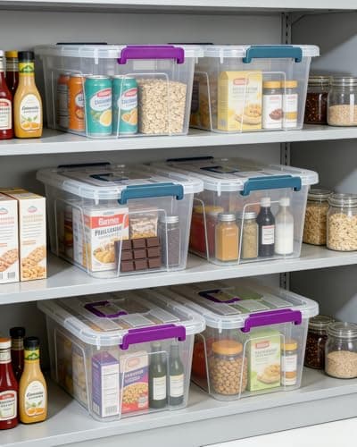 AREYZIN Plastic Storage Bins with Lids 6 Pack, 7 Quart Stackable Storage Containers with Buckle Latches, Heavy Duty Clear Organizer Bins for Home Office Supplies, Craft & Toy Storage, BPA-Free,Purple - Thumbnail 5