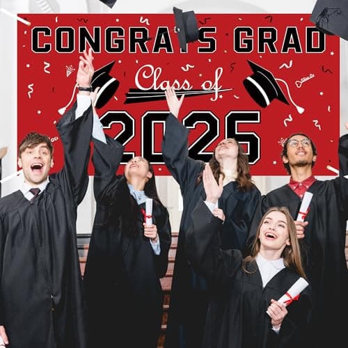 Graduation Decorations 2025 - Red Polyester Graduation Backdrop - Graduation Party Decorations - Congrats Grad Banner - Graduation Decorations Class of 2025,Graduation Party Favors Supplies Yard Sign - Thumbnail 4