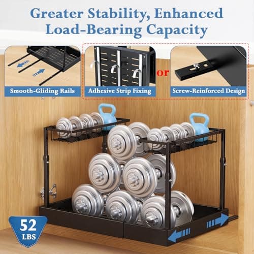 Aisslro Under Sink Organizer, 2 Tier Under the Sink Storage, Expandable Adjustable Slide Out Pull Out Under Cabinet Organizers Shelf, for Kitchen Bathroom Pantry Closet Organization, Black - Thumbnail 5
