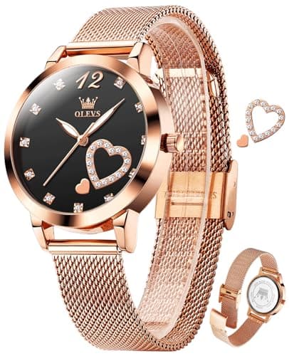 OLEVS Black Watches for Women Rose Gold Black Face Ladies Watches for Small Wrists Easy to Read Thin Ladies Watch for Women with Mesh Band Elegant Waterproof Women's Diamond Analog Quartz Reloj para Mujer - Image 1