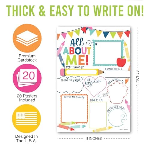 Hadley Designs All About Me Posters for Classroom Must Haves - 20 Star Student Poster, 100 Days of School Items, Star of The Week Poster Elementary Classroom Decor, End of School Year Teacher Supplies - Thumbnail 4