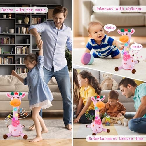 LUKETURE Purple Musical Talking Dancing Giraffe Plush Toy, Talking Baby Toy with Lights, 10 Songs and Voice Repeat, Soft Sensory Gift - Thumbnail 6
