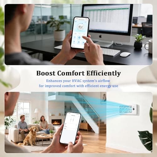 PChero Register Booster Fan for 4" x 10" Vents, Smart Vent Booster with App Control & Temp Sensor, 10 Speeds, 160 CFM Super Quiet HVAC Vent Fan for Heating & Cooling, Fits Floor & Wall Registers - Thumbnail 5