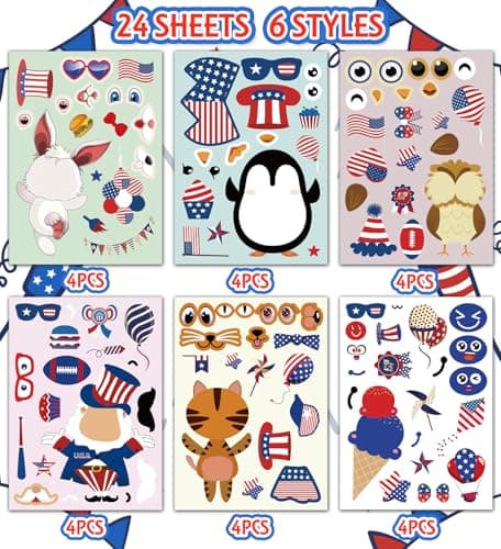 4th of July Stickers – 24 Sheets Patriotic USA Flag & Fireworks Decorative Stickers for Independence Day Party Decorations, DIY Crafts, Gift Wrapping & Scrapbooking - Thumbnail 3