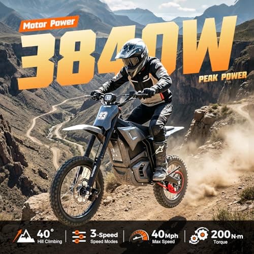 VALTINSU EM5 Electric Dirt Bike w/Light & Display, Off-Road Motorcycle 3840W 3 Speed Modes (Max 40MPH) 48V Range 53MI,14"/12" Tires,Dual Suspension & Hydraulic Brakes Fit Age 13+ w/Accessories - Thumbnail 2