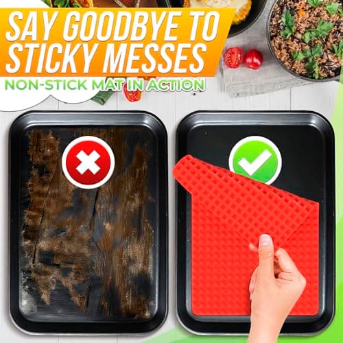 Non Stick Baking Cooking Mat - 16x11.5" Silicone Baking Mat, Fat Filtering Red Pyramid Design, for Roasting, BBQ & Pastry Making - Oven and Microwave Bacon Cooker Food Grade, Flexible & Easy-to-Clean - Thumbnail 5