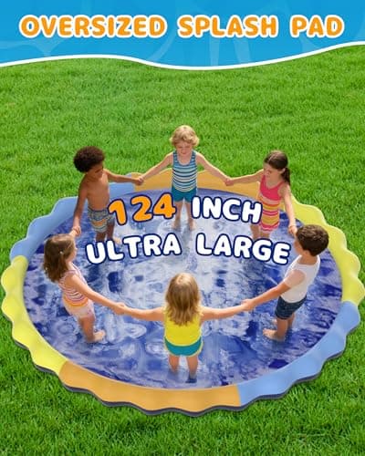 Instraella Splash Pad for Kids and Dogs, 124in Non-Slip Sprinkler Mat 0.5mm Thickened Durable and Foldable Large Pool Summer Fun Outdoor Toys for Dogs and Toddlers Age - Thumbnail 2