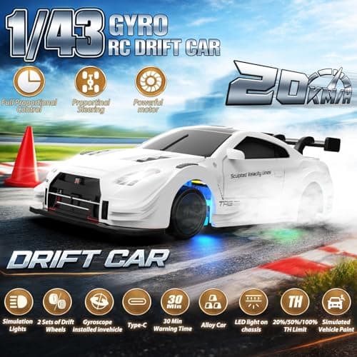 Desdoni RC Drift Car, 1/43 Mini RC Drift Car with Gyro, 2.4GHz Full Proportional Control, 20M/H 4WD High Speed Remote Control Alloy, LED Lights & Drift Tires, Toys Gift for Adults, Boys and Girls - Thumbnail 2