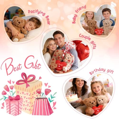 MYPHNEX Personalized Kissy Teddy Bear Stuffed Animal, Custom Bear with Embroidered Name, Toys for Wedding Couples Girlfriend Kids, Customized Anniversary Birthday Gift for Her & Him (Couple Bear) - Thumbnail 6