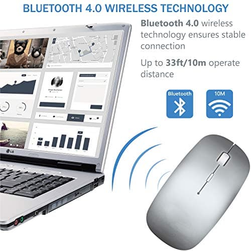 Bluetooth Wireless Mouse for MacBook Air Mac Pro Laptop Computer iPad Pad PC Laser Optical Rechargeable Mini Slim Silent Mouse Widely Used Desktop Hp iMac (Silver) - Thumbnail 3