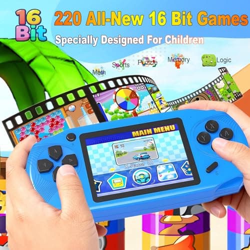 Beijue 16 Bit Handheld Games for Kids Preloaded 220 Retro Video Games with 3.0'' Large Screen Portable Rechargeable Electronic Gaming Player Toy Gifts for Boys Girls (Blue) - Thumbnail 2