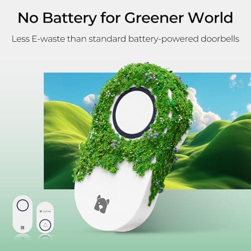 No Battery Needed Wireless Doorbell, Waterproof Door Bell with 600ft Range, 60 Adjustable Chimes, 4 Volume Level Modes from 0dB to 100dB, Classroom,Home,Office,Hospital,Warehouse - Thumbnail 2