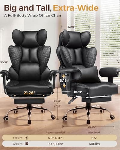 COMHOMA Big and Tall Office Chair Heavy Duty Gaming Chair with Deluxe Embossing Leather High Back Wider Ergonomic Computer Chair with Foot Rest 150°Reclining Pocket Spring Lumbar Support - Thumbnail 2