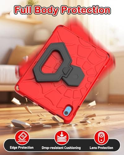 YIHE Shockproof Kids Case for iPad (A16) 11th Generation 11 Inch 2025/ iPad 10th Generation 10.9 inch 2022, Durable Protective Cover with Built-in Screen Protector & Stable Stand, Red Black - Thumbnail 3