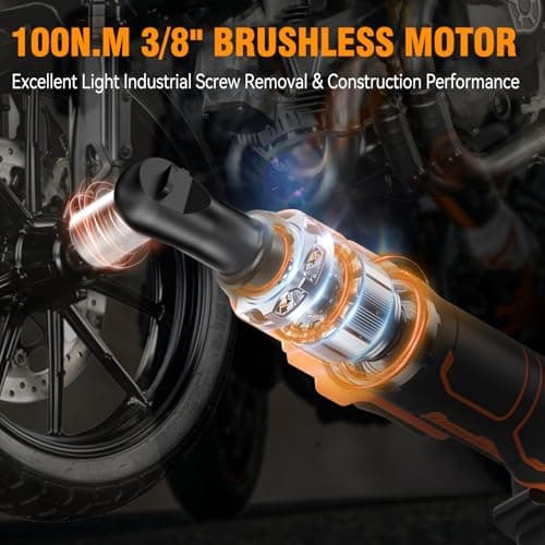 Protmex Cordless Ratchet Wrench Set (Brushless), 3/8" Electric Ratchet Wrench, 74 FT-LBS Torque, 0-400 RPM Variable Speed Trigger, Built-in LED, 21V with 2 x 2.0Ah Batteries, Charger & Sockets - Thumbnail 2