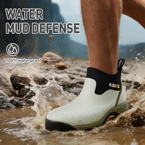 Kalkal Men's Rubber Boots, Waterproof Ankle Rain Boots, Insulated Working Booties with Comfortable Sports Sole, Outdoor Mud Boots for Yard Chore (Seaweed Green,Size8) - Thumbnail 4