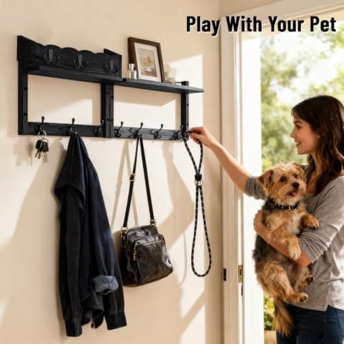 Dellicasi 28" Coat Rack Wall Mount with Shelf, Entryway Key Holder Wall Mount Wood Wall Coat Hooks with 7 Hooks 3 Key Hanger, Wall Mounted Coat Rack Mail Holder for Living Room, Bedroom - Thumbnail 6