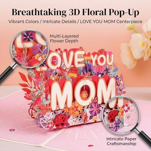 Haveself Mother's Day Card for Mom, 3D Pop Up Floral Greeting Card with Envelope and Message Note, LOVE YOU MOM Birthday Card for Mom, Unique Keepsake Gift from Daughter Son - Thumbnail 2