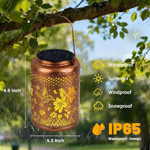 Solar Lanterns Outdoor Waterproof Hummingbird, KagoLing Birthday Gifts for Women Mom Grandma, Garden Decor Hanging Solar Lights Outdoor Metal Lantern Decoration Outside for Yard, Patio, Backyard - Thumbnail 2