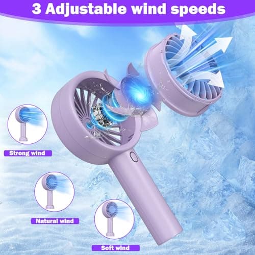 Decute Handheld Turbo Fan Strong Wind Mini Portable Fans, Hand Held USB-C Rechargeable Travel Fan for Indoor Makeup Office Desktop and Outdoor Beach, for Women Girl Men Boy(Purple) - Thumbnail 6