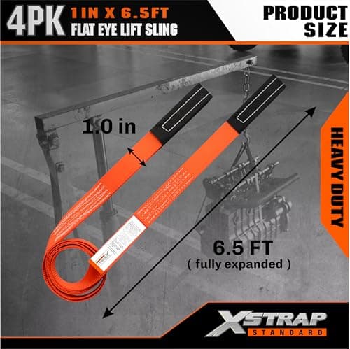 XSTRAP STANDARD 4PCS 1" x6.5ft Lifting Sling 1-Ply Red Web Strap, 2000 LBS Vertical (907 KG), 1600 LBS Choker (725 KG), 5:1 Safety Factor, Twist Eye Polyester Slings for Rigging Hoist Recovery Tree - Thumbnail 4