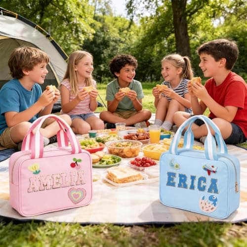 Individz Custom Insulated Lunch Bag Box for Girls Boys, Nylon Lunch Box with Name, Personalized Preppy Portable Lunch Boxes, Back to School Gifts for School Office Picnic Party Travel (Lunch-Blue) - Thumbnail 2