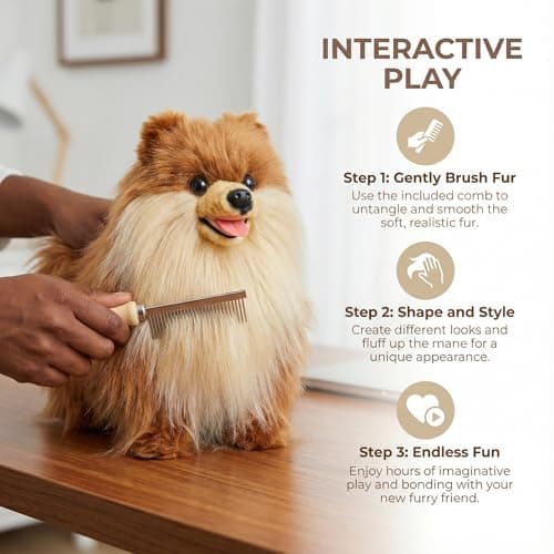 YOCAKE Lifelike Pomeranian Stuffed Animal - 13.8" Realistic Plush Dog Toy with Grooming Kit & Gift Box, Soft Cuddly Puppy Companion for Kids and Dog Lovers - Home Decor & Heartwarming Birthday Gift - Thumbnail 6