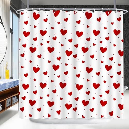 Lutto Valentines Shower Curtain, Heart Shower Curtain Valentines Shower Curtains for Bathroom, White Shower Curtain with Heart Design, Valentines Bathroom Decor for Valentine's Day, 72 X 72 Inch - Thumbnail 2