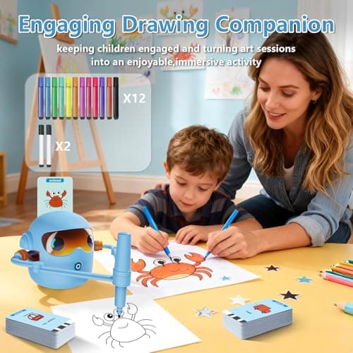 Yuieapl Drawing Robot for Kids, with 100 Design Templates & 12 Color Pens,Voice-Guided Play, Ideal Gift for Ages 3-10 - Thumbnail 2