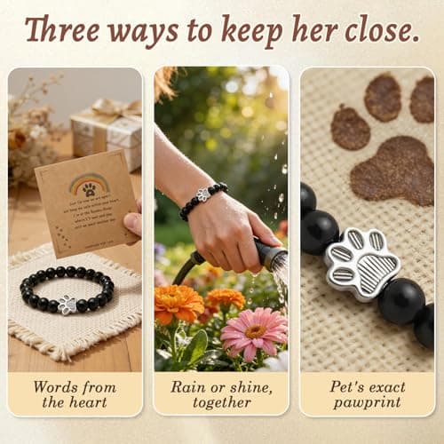 COSOWO Dog Memorial Bracelet – Adjustable Pet Keepsake with Paw & Heart Charm, Sympathy & Remembrance Gift for Dog Loss, Cat & Pet Bereavement, Glossy - Thumbnail 2